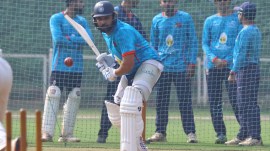 Rohit Sharma and Yashasvi Jaiswal at the Mumbai team's practice session at MCA ground in Bandra ahead of the forthcoming Ranji Trophy game. (Express Photo by Amit Chakravarty)