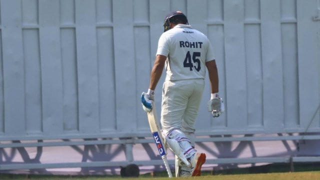 Rohit Sharma walks off after batting for Mumbai in the Ranji Trophy game against Jammu and Kashmir. (Express Photo by Amit Chakravarty)