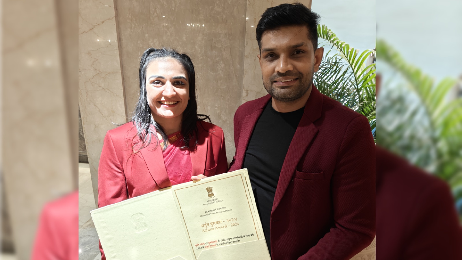 Boxer Saweety Boora and her husband, former kabaddi captain Deepak. (Express Photo/Nihal Koshie)