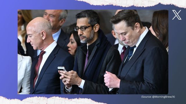 Sundar Pichai and Elon Musk at Trump's oath-taking ceremony (Image source: @MorningBrew/X)