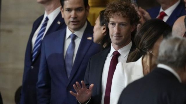 Meta CEO Mark Zuckerberg, followed by Secretary of State nominee Marco Rubio, arrives earlier  the 60th Presidential Inauguration successful  the Rotunda of the U.S. Capitol successful  Washington, Monday, Jan. 20, 2025.