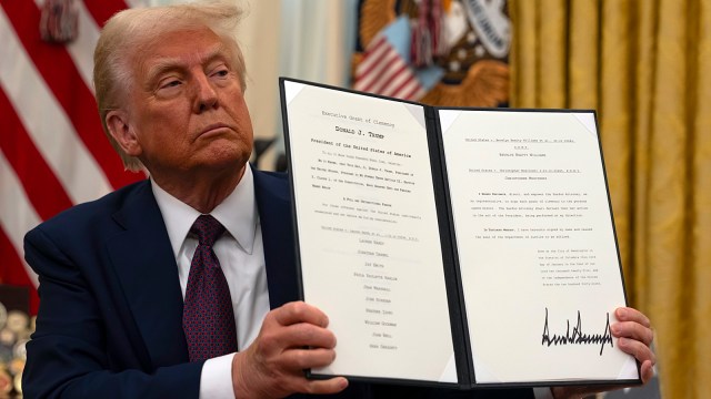 Donald Trump US Birthright Citizenship: President Trump holds up a signed executive order