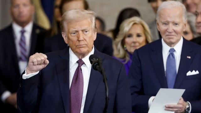 President Donald Trump during his code   during aft  taking oath arsenic  the President of US.