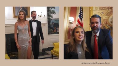 For the inaugural ball in the evening, Kai opted for a silver beaded gown by Sherri Hill (Image source: Kai Trump/YouTube)