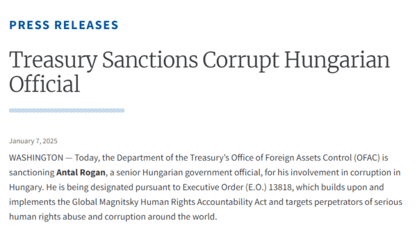 US treasury department has imposed sanctions on Hungarian minister Antal Rogan.