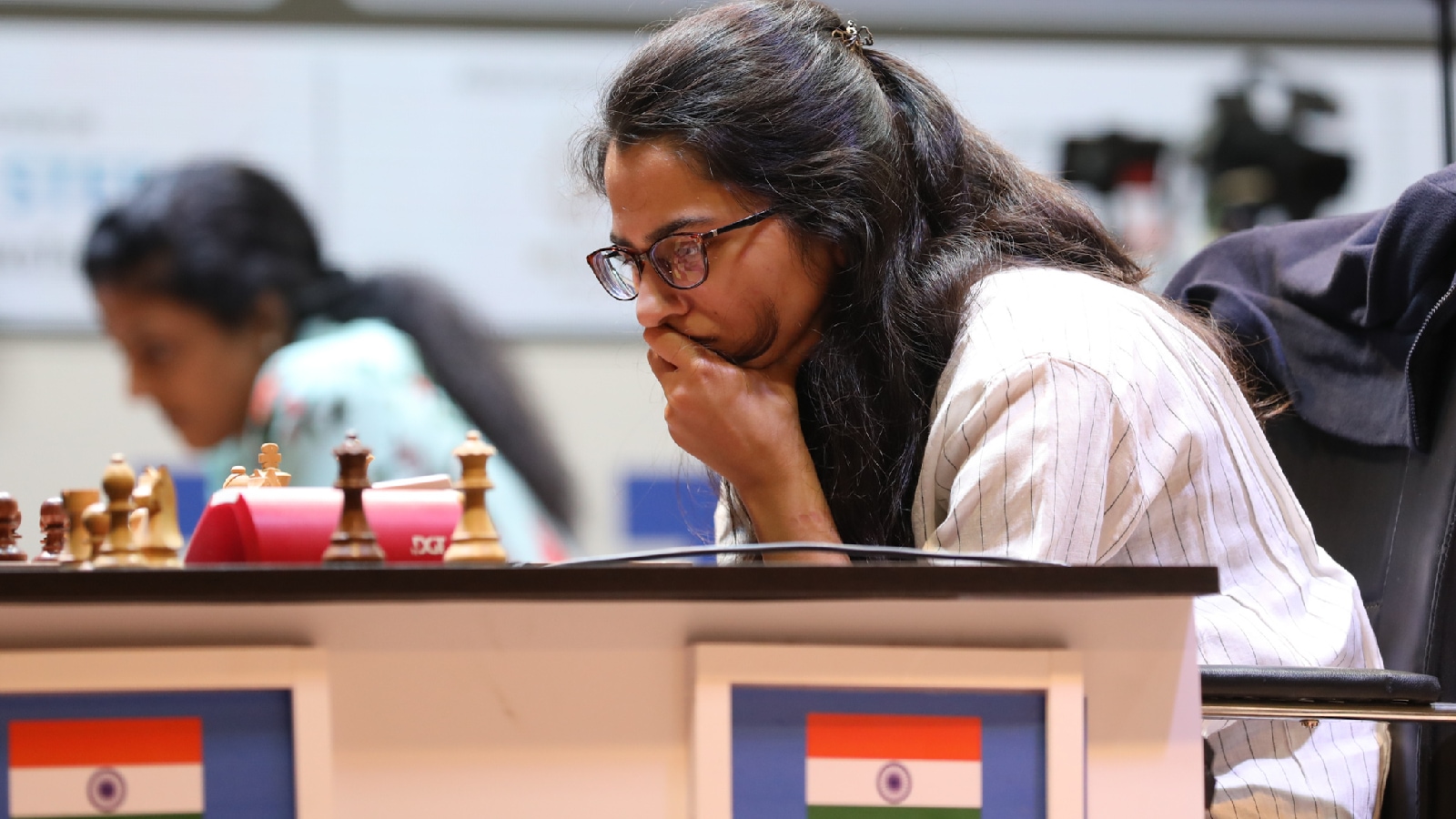 Vantika Agrawal contemplates her next move at Kolkata's Dhono Dhanyo Auditorium during the Tata Steel Rapid and Blitz tournament. (Express photo by Partha Paul)