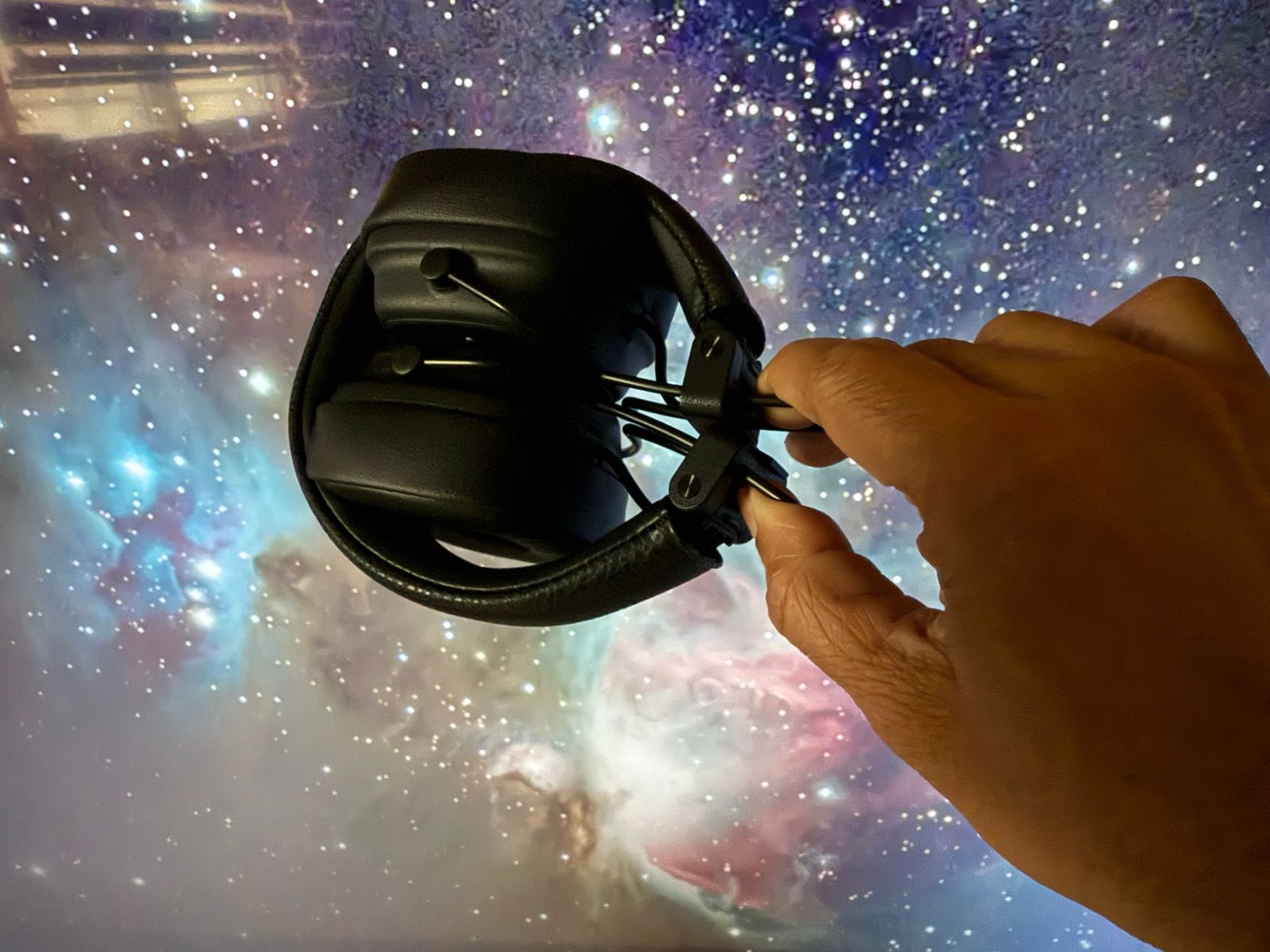 The headphones can be folded into themselves. 