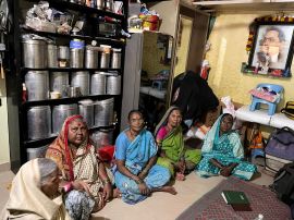 Abida Baswant (in green saree) and Annapurna Attkare (seated to her right) are among the many waste workers in Pune who cannot avail the Maharashtra government’s Ladki Bahin scheme because they have crossed the eligible age limit.