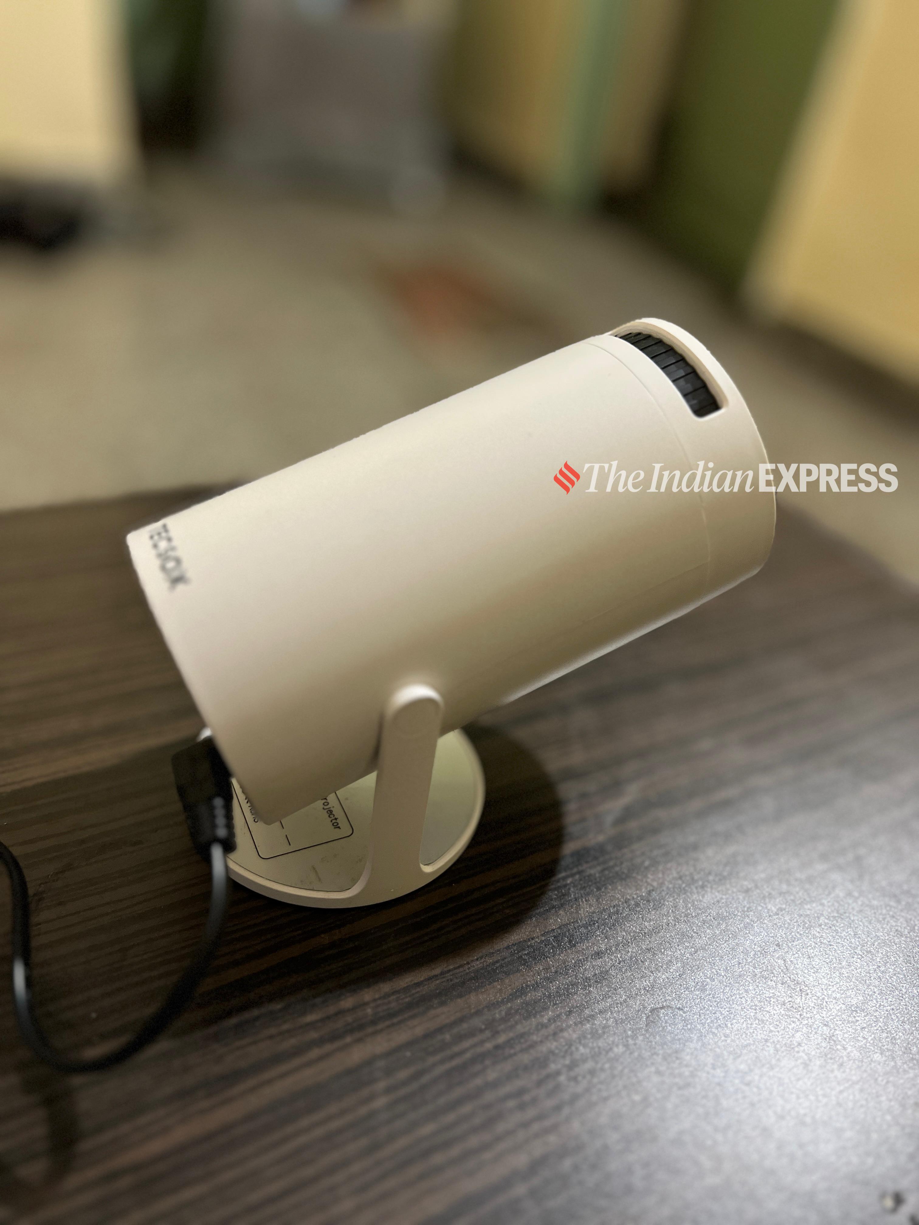 The TecSox LUMA LED projector is portable and lightweight. (Photo: Bijin Jose/The Indian Express)
