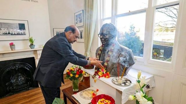 Lok Sabha Speaker Om Birla during a visit at Dr Ambedkar Museum, in London. (PTI Photo)