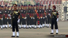 Pune Parade Commander for the Army Day Parade, Major General Anurag Vij, in the front on the left and Parade second-in-command Brigadier Paramjit Singh Jyoti on the right. (Express Photo by Pavan Khengre)