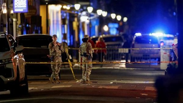 The army could be seen patrolling the area after the incident with the pickup truck ramming into a crowd took place in New Orleans. 