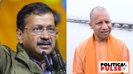 Delhi Aam Aadmi Party (AAP) convenor Arvind Kejriwal and Uttar Pradesh Chief Minister Yogi Adityanath, delhi assembly elections 2025, political pulse, indian express