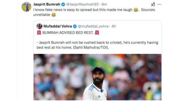 Jasprit Bumrah's reaction to a post on X.