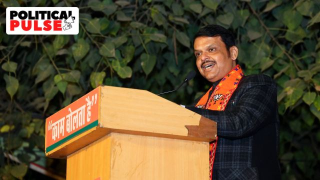 Maharashtra Chief Minister Devendra Fadnavis speaks at an event. maharashtra, maharashtra soyabean farmers, mahayuti, devendra fadnavis, soyabean farmers in maharashtra, nafed, gujarat, karntaka, madhya pradesh, rajasthan, agriculture news, msp, paur, yavatmal, maharashtra news, indian express