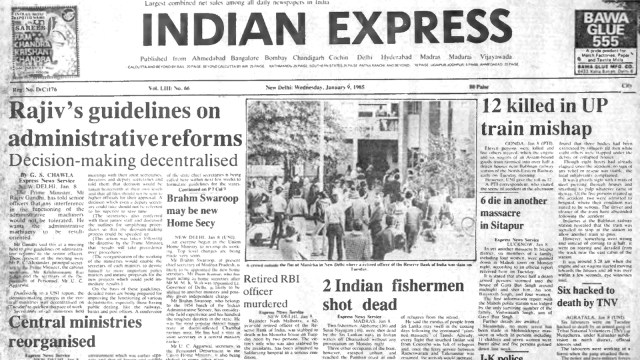 This is the front page of The Indian Express published on January 9, 1985.