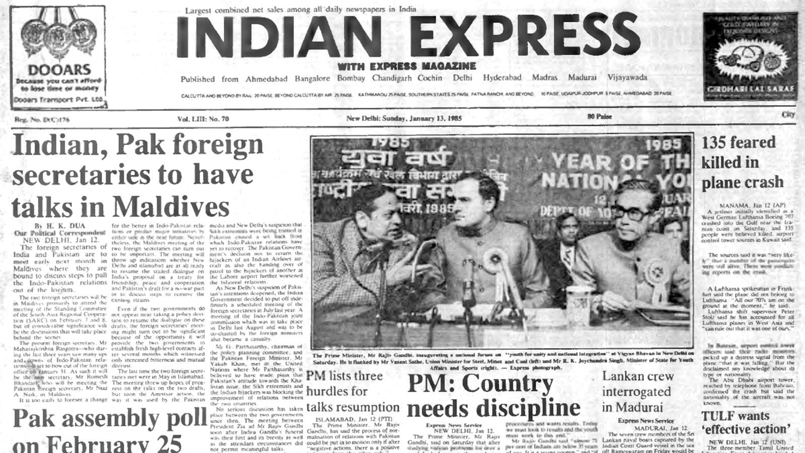 January 13, 1985, Forty Years Ago: PM on India’s Needs | The Indian Express