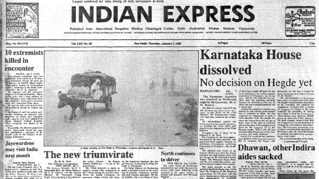 This is the front page of The Indian Express published on January 3, 1985.