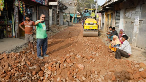 Work in progress to lay water connections at Jalabiswanathpur Village in Howrah’s Panchla Block