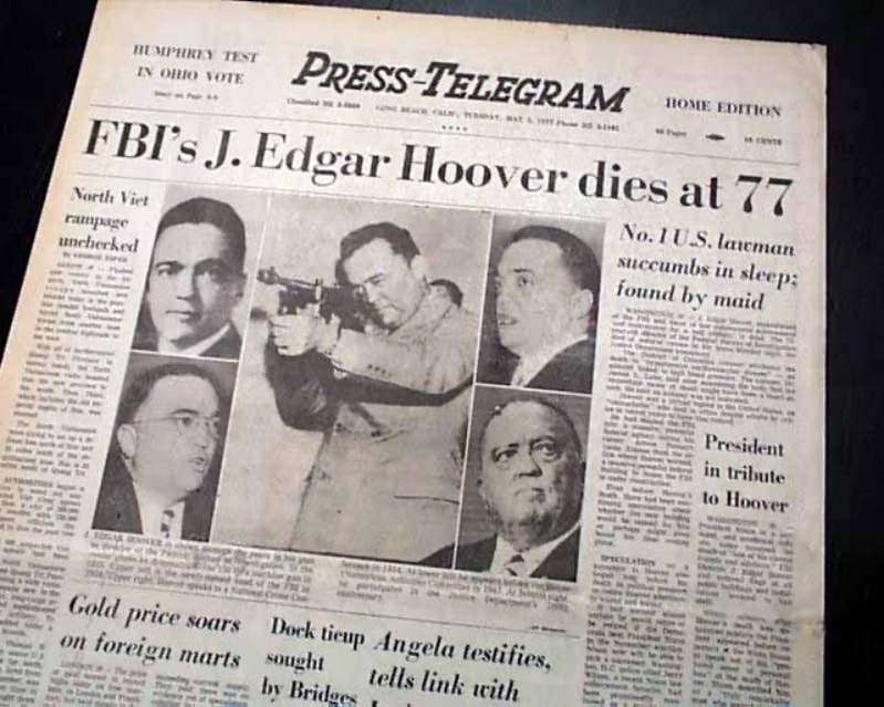 News of Hoover's death in 1972 made headlines across the country (Press Telegram) 