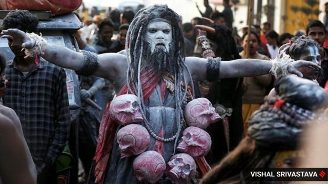 Different Akharas taking portion  successful  Peshwai ceremonial  for Maha Kumbh astatine  the banks of the Triveni Sangam successful  Prayagraj. (Express Photo by Vishal Srivastava)