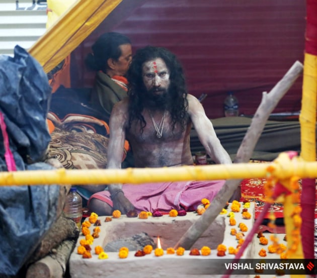 The last Maha Kumbh Mela was held in 2013, 12 years ago. Sadhus prepare for the upcoming days through prayer and worship to begin. (Express Photo by Vishal Srivastava.)