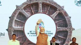 Prime Minister Narendra Modi during the inauguration of ‘Pravasi Bharatiya Divas’ convention, in Bhubaneswar, Odisha