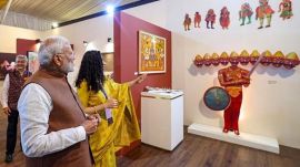 ramayana Prime Minister Narendra Modi visits an exhibition at the Pravasi Bharatiya Divas 2025 programme, in Bhubaneswar. (Photo: X/@narendramodi)