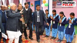 Bihar Chief Minister Nitish Kumar visits a government school during his 'Pragati Yatra', in Saran, Bihar, Wednesday. (PTI Photo)