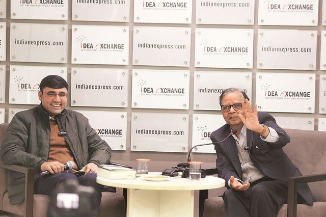 Arvind Panagariya during the Idea Exchange at the Noida office of The Indian Express.
