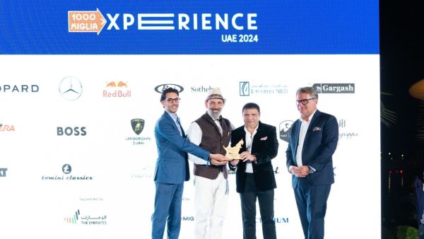 Industrialist Yohan Poonawalla being awarded the “Hero of the Rally” award at the Mille Miglia UAE 2024. (Express Photo)