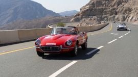 Representing India, Yohan Poonawalla raced his iconic 1974 Jaguar E-Type Roadster V12 through the UAE terrain, including the challenging Jebel Jais mountains. (Express Photo)