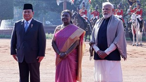 president murmu with Indonesian president Indonesia President Prabowo Subianto and Prime Minister Narendra Modi, republic day