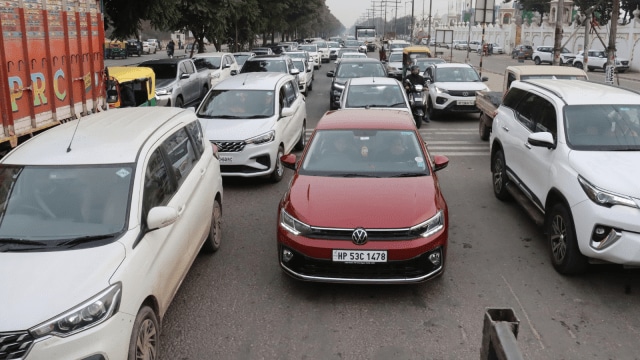 A Mohali roundabout chock-a-block with traffic on Sunday afternoon