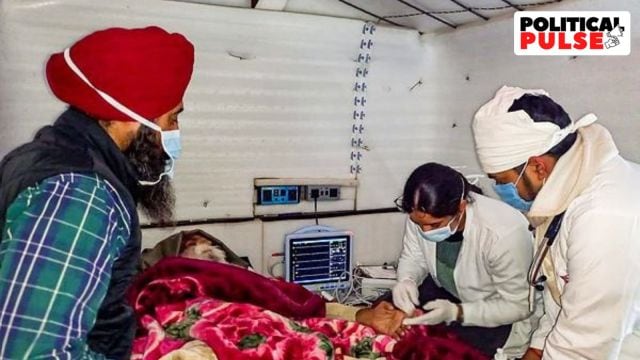 Sangrur: Doctors examine farmer leader Jagjit Singh Dallewal, who has been on the indefinite hunger strike at the Khanauri border since November 26, in Sangrur district, Punjab, Wednesday, Jan. 8, 2024. (PTI Photo)(PTI01_08_2025_000184B)