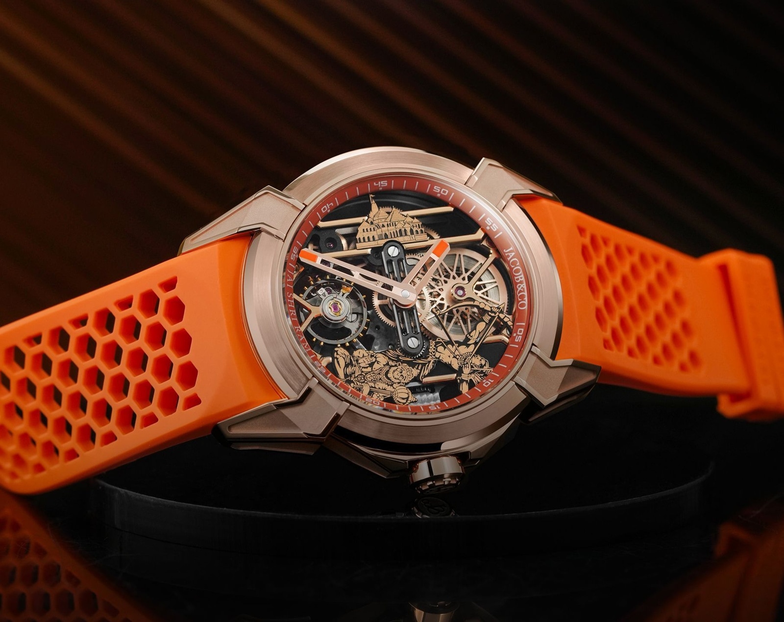 Discover Jacob & Co’s limited-edition Ram Janmabhoomi watches, crafted in rose gold and adorned with sacred motifs of Lord Ram, Lord Hanuman, and Ram Mandir.