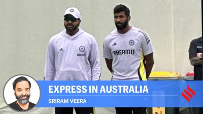 Rohit Sharma and Jasprit Bumrah in practice at the Sydney Cricket Ground.