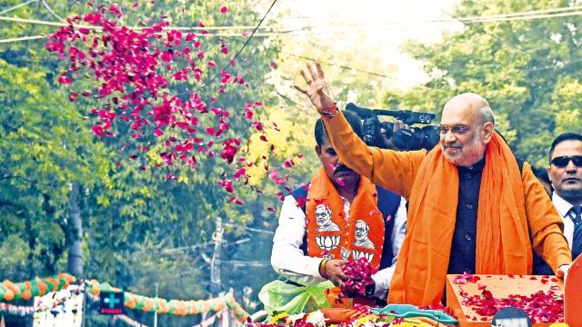 Amit Shah astatine  Kalkaji canvass  rally, Delhi Assembly elections, Delhi Assembly polls, Amit Shah, delhi news, India news, Indian express, existent   affairs