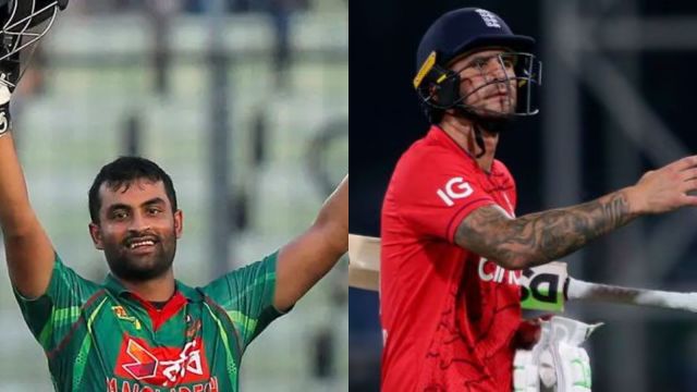 Tamim Iqbal on the left and Alex Hales on the right.