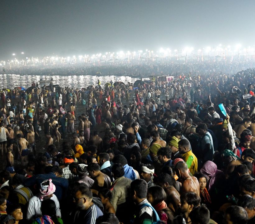 Security has been tightened around the bathing ghats and the Mela grounds, particularly at or near the Sangam confluence site.