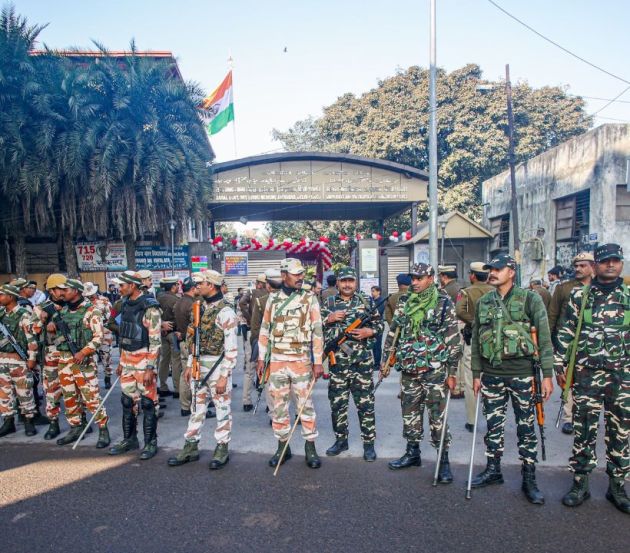With security tight across polling booths, 3,000 booths have been identified as sensitive, and some locations are under drone surveillance. (Express Photo by Praveen Khanna)
