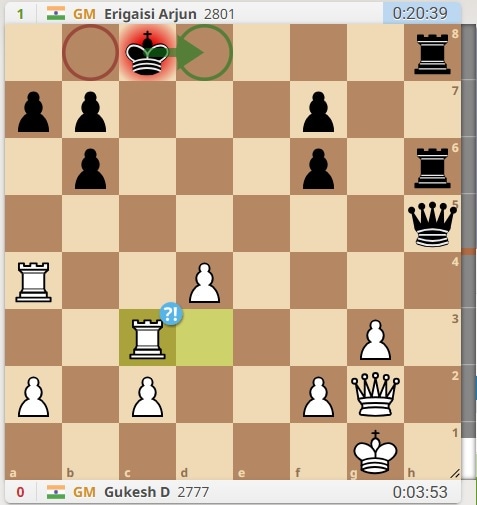 The decisive move from Arjun Erigaisi versus Gukesh game at the Tata Steel Chess tournament. 