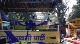 View from AAP party HQ after the party's loss in the assembly polls in New Delhi on Saturday.