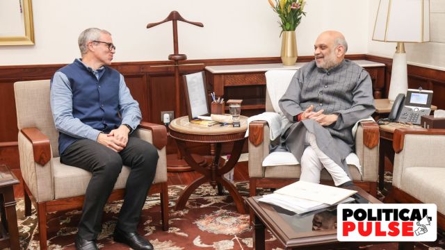 J&K CM Omar Abdullah gathering  with Amit Shah