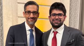 Aravind Srinivas with Sundar Pichai in Paris