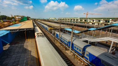 As per a notification from the Ahmedabad city police, certain sections of the track need to be assembled on the pillars of the flyovers. (Express Photo/Bhupendra Rana)