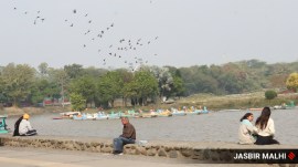 Visitors at Sukhna Lake in Chandigarh