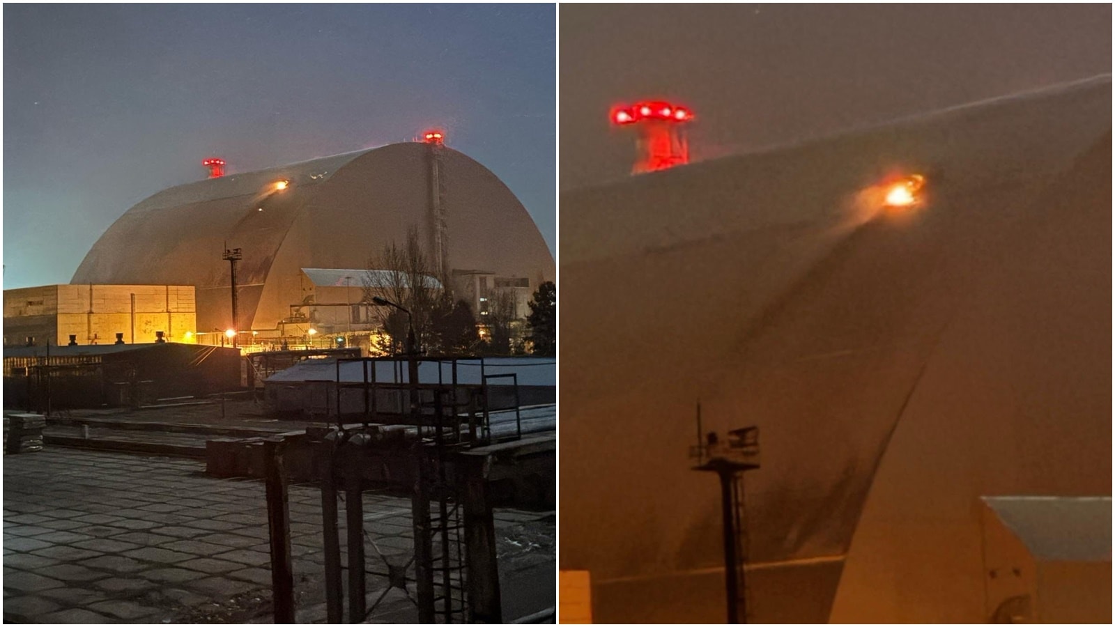 The containment structure of the Chernobyl nuclear power plant that was allegedly hit by a Russian drone