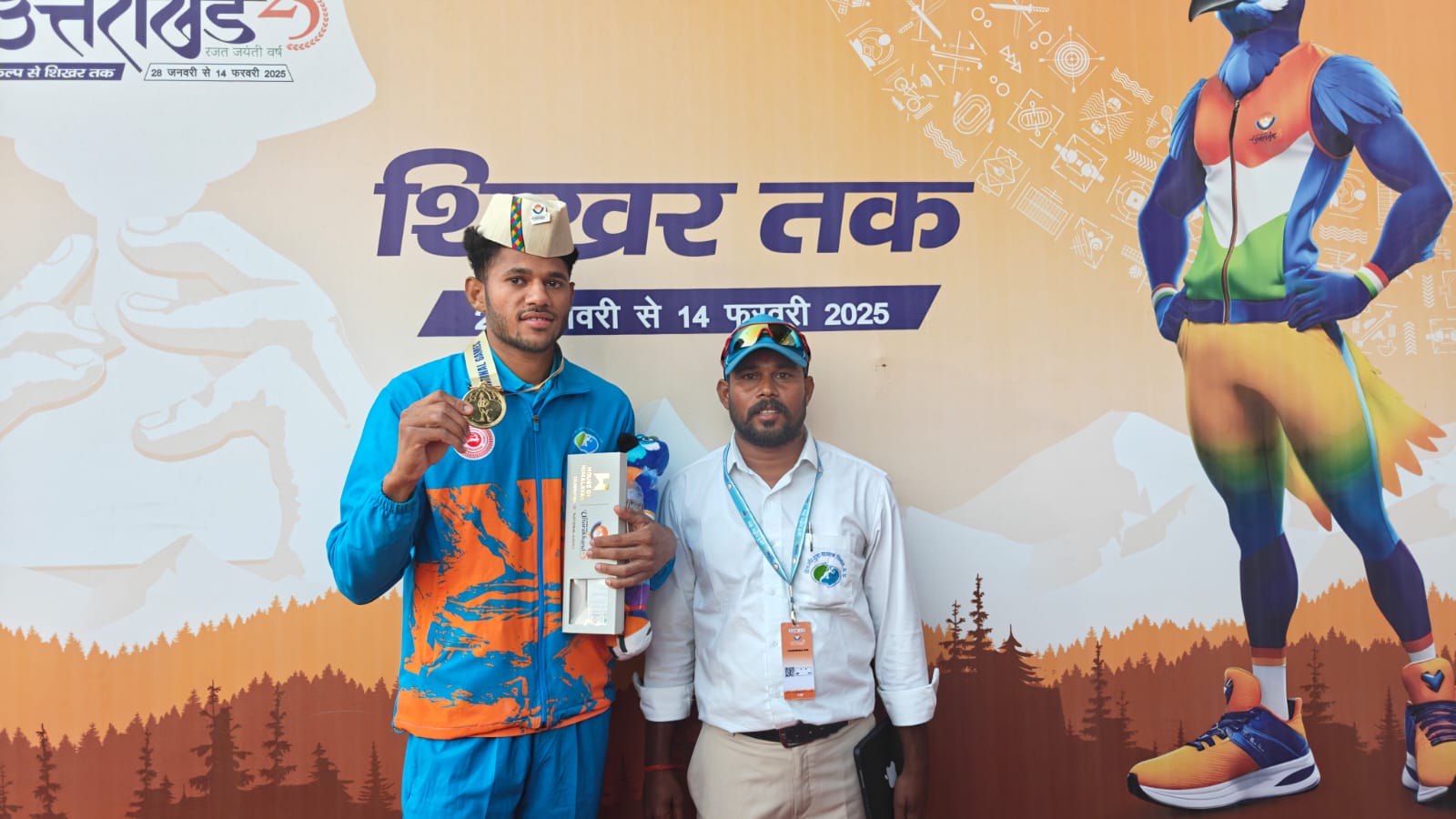 Pole Vault National Record holder Dev Meena with his coach Ghanshyam. (Express Photo by Pritish Raj)