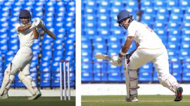 Vidarbha's Danish Malewar and Dhruv Shorey play on the first day of a Ranji Trophy semi-final cricket match between Mumbai and Vidarbha, at VCA Stadium in Nagpur. (PTI Photos)